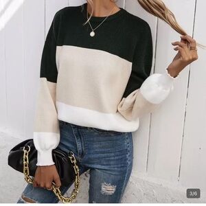 SHEIN Color Block Sweater in Green, Cream, and White